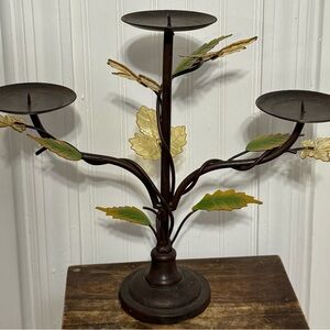 Vintage RARE Wrought Iron 3-Tiered Candelabra Candle Holder w Acrylic Leaves